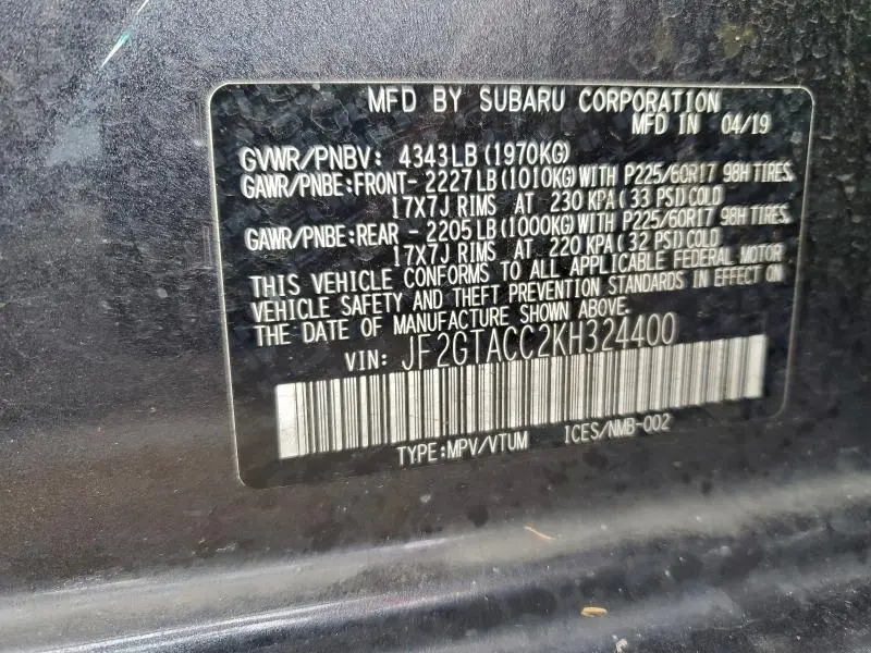 2019 SUBARU CROSSTREK PREMIUM  