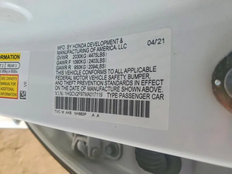 2021 HONDA ACCORD TOURING  