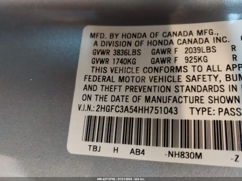 2017 HONDA CIVIC SI