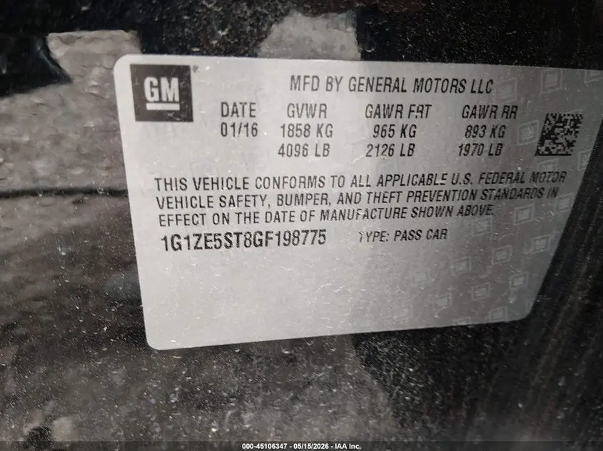 2016 CHEVROLET MALIBU 1LT