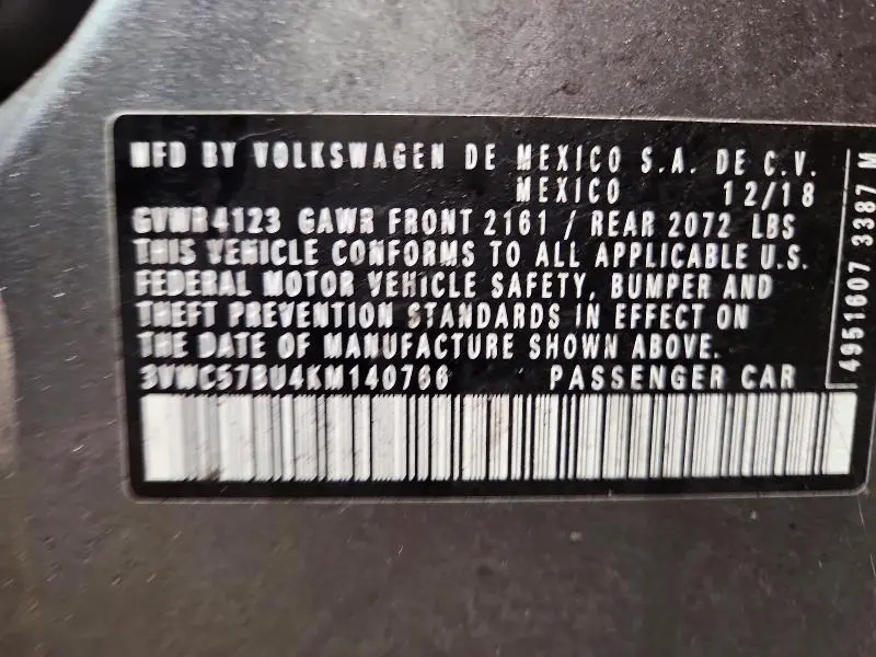 2019 VOLKSWAGEN JETTA S  