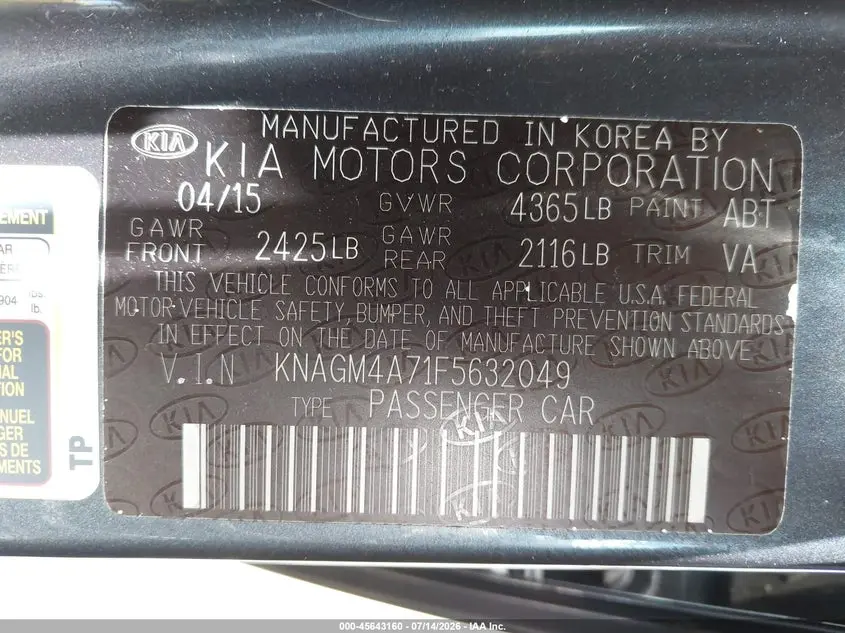 2015 KIA OPTIMA LX