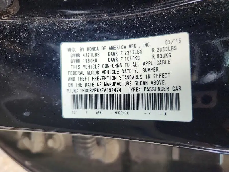 2015 HONDA ACCORD EXL  