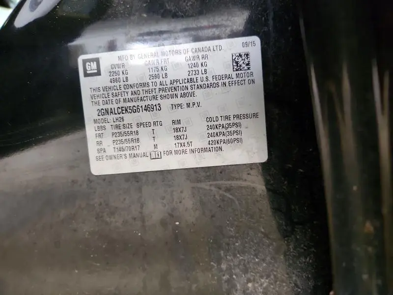 2016 CHEVROLET EQUINOX LT  