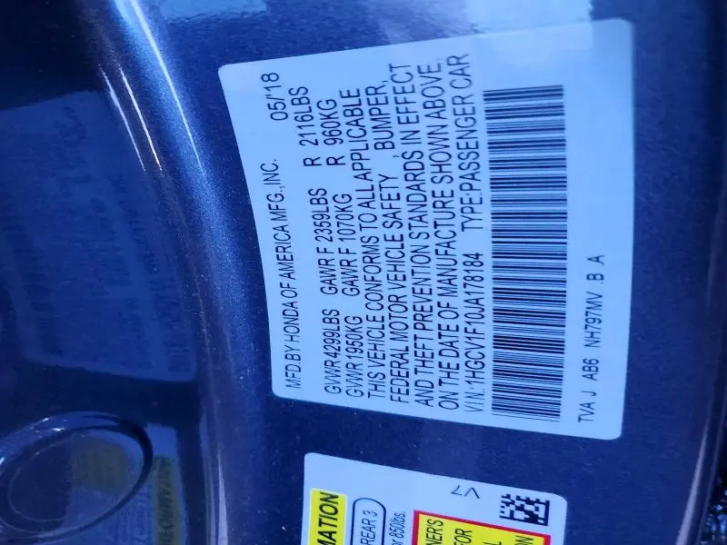 2018 HONDA ACCORD LX  