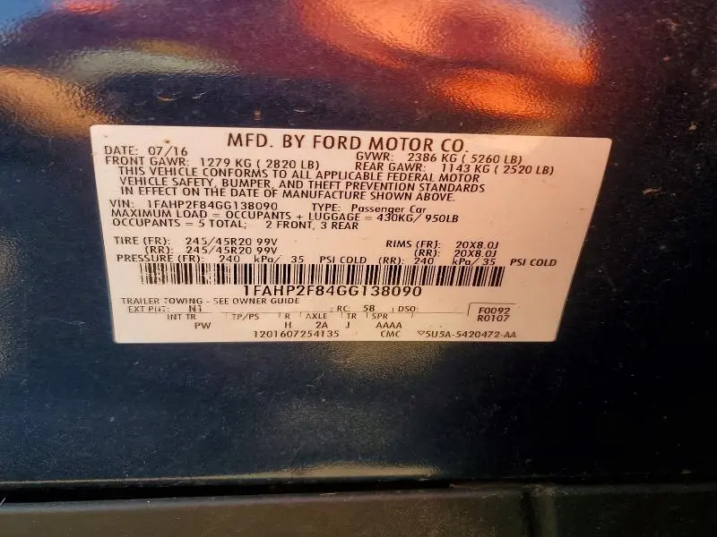 2016 FORD TAURUS LIMITED  