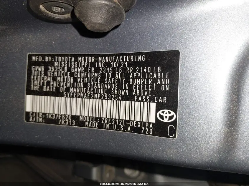 2022 TOYOTA COROLLA LE