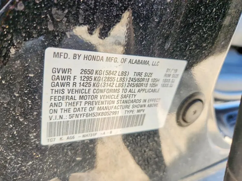 2019 HONDA PILOT EXL  