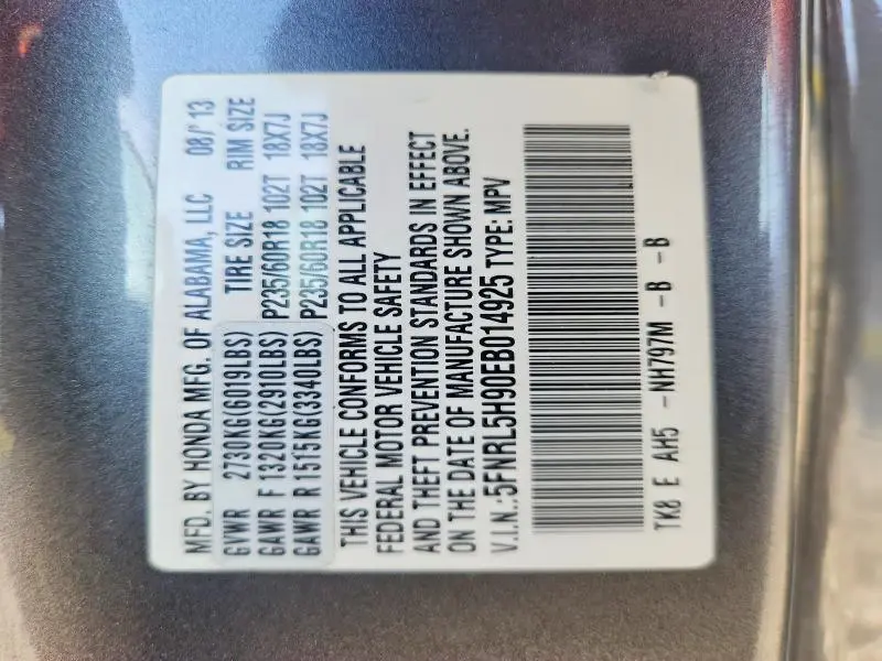 2014 HONDA ODYSSEY TOURING  
