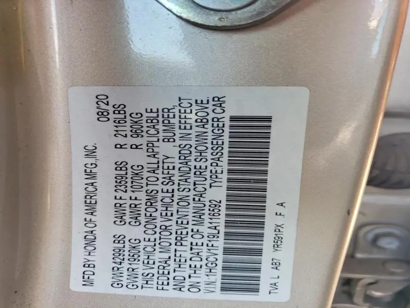 2020 HONDA ACCORD LX  