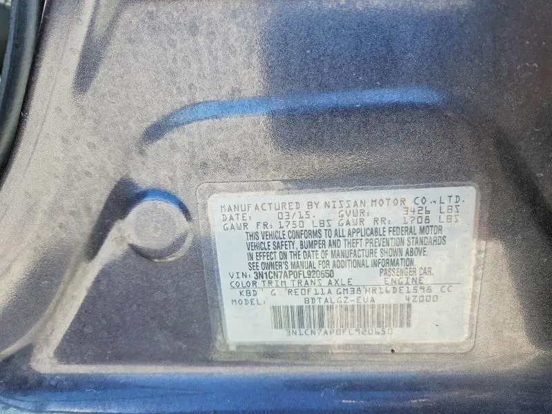 2015 NISSAN VERSA 1.6 SL  