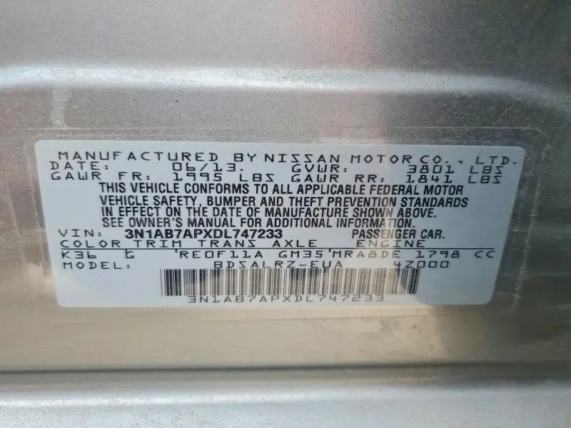 2013 NISSAN SENTRA S/SV/SR/SL  
