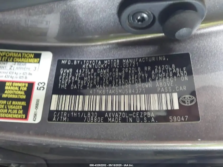 2021 TOYOTA CAMRY XSE