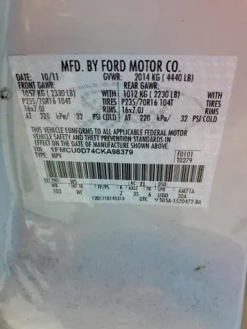 2012 FORD ESCAPE XLT  