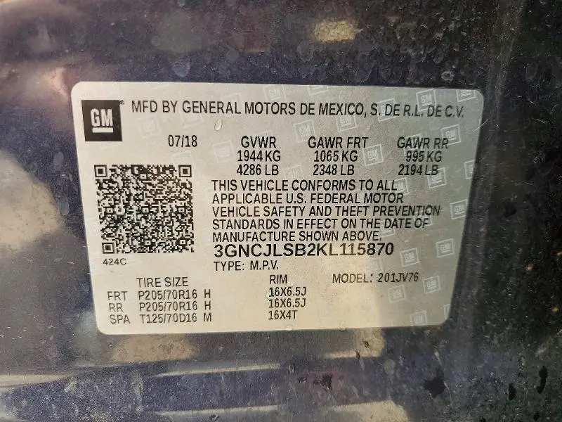 2019 CHEVROLET TRAX 1LT  