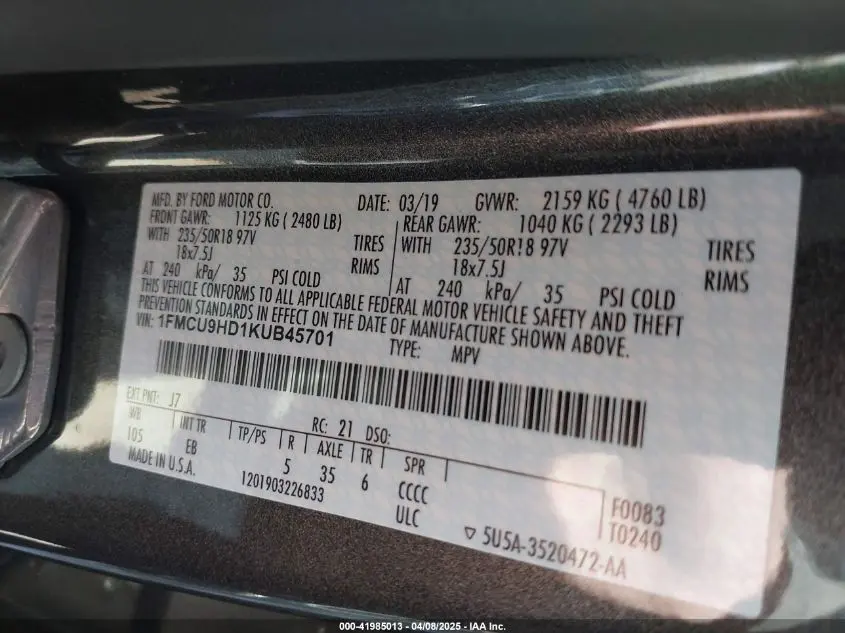 2019 FORD ESCAPE SEL