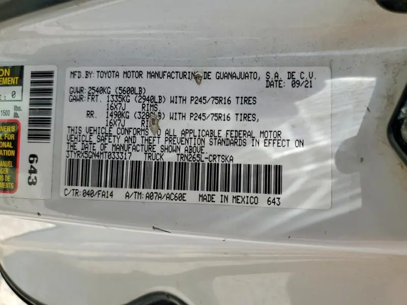 2021 TOYOTA TACOMA SR  