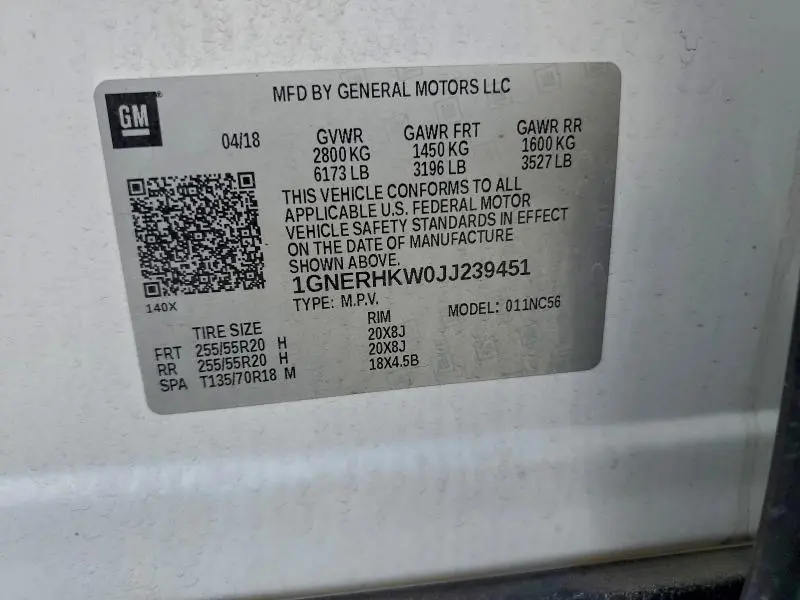 2018 CHEVROLET TRAVERSE LT  