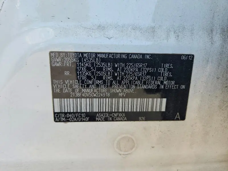 2012 TOYOTA RAV4 BASE  