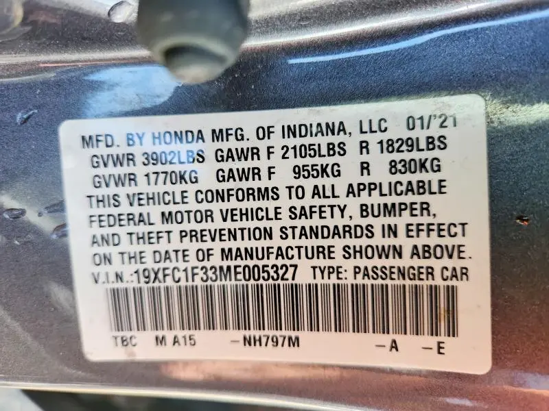 2021 HONDA CIVIC EX  