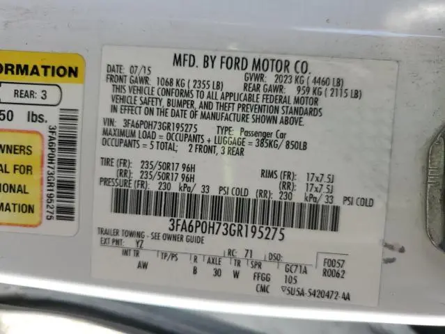 2016 FORD FUSION SE  