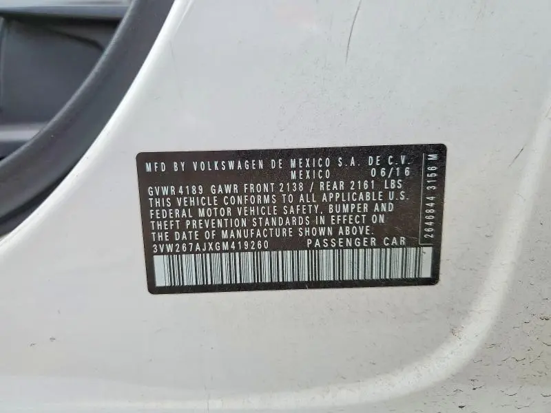2016 VOLKSWAGEN JETTA S  
