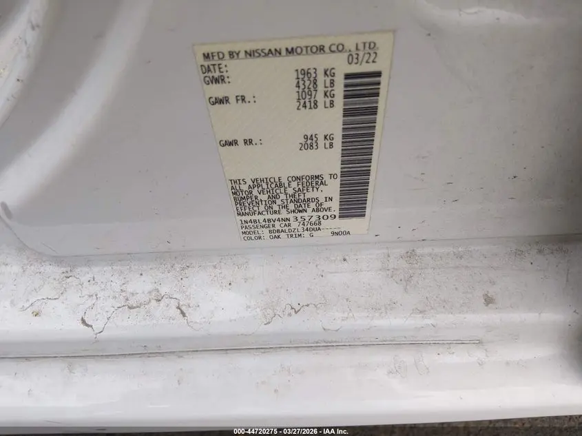 2022 NISSAN ALTIMA S FWD