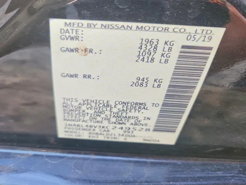 2019 NISSAN ALTIMA S  
