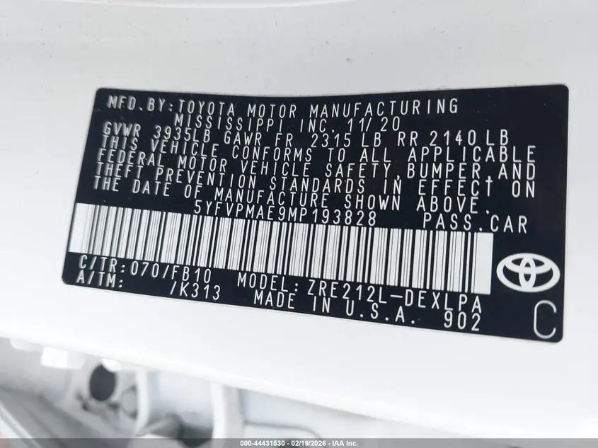 2021 TOYOTA COROLLA LE