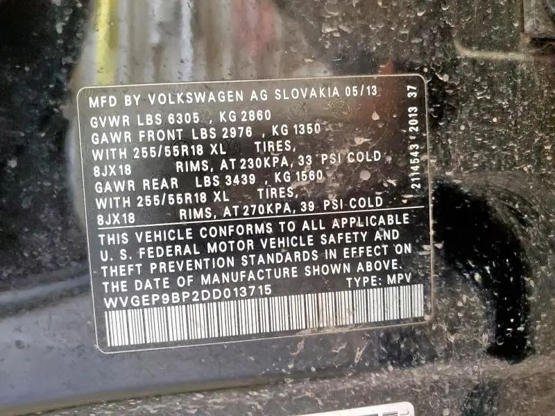 2013 VOLKSWAGEN TOUAREG V6 TDI  