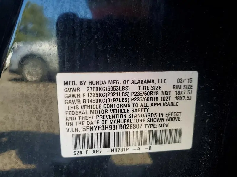 2015 HONDA PILOT TOURING  