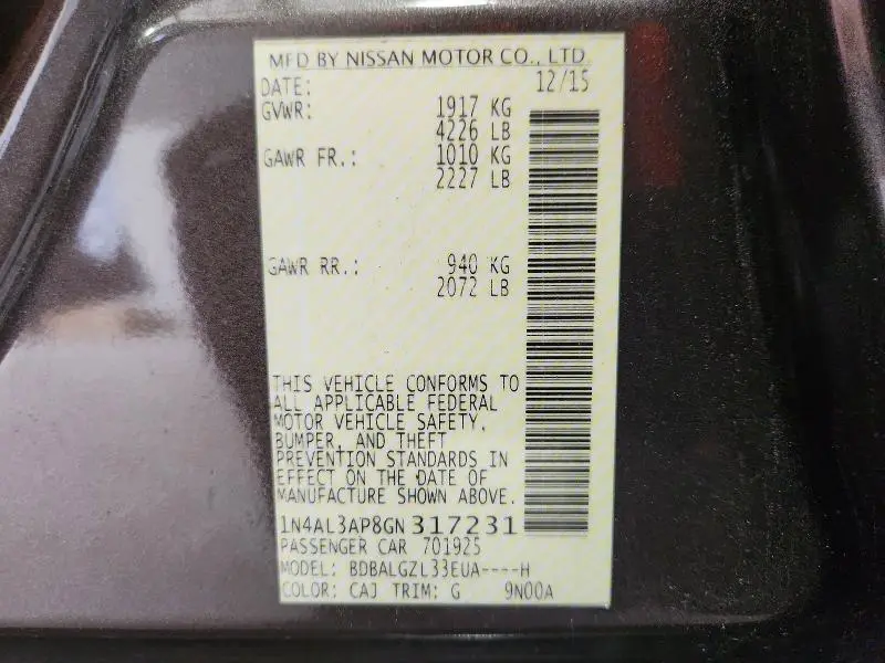 2016 NISSAN ALTIMA 2.5 S  