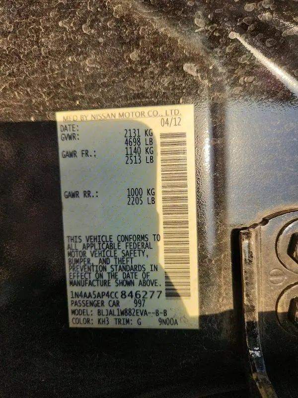 2012 NISSAN MAXIMA 3.5 S  