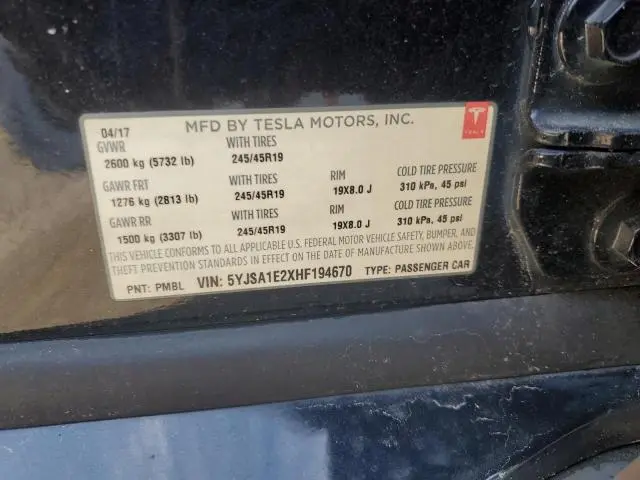 2017 TESLA MODEL S   