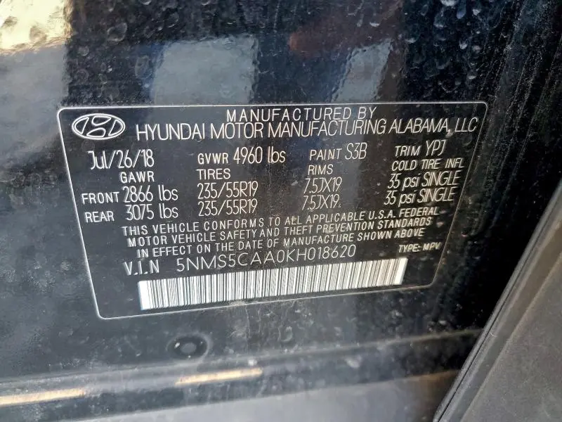 2019 HYUNDAI SANTA FE LIMITED  