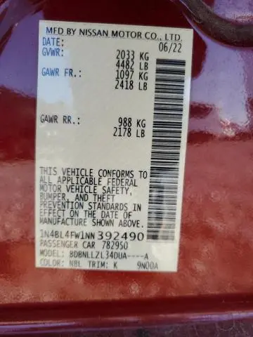 2022 NISSAN ALTIMA PLATINUM  