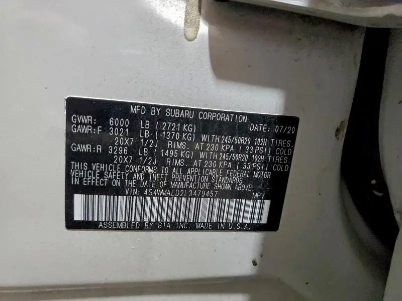 2020 SUBARU ASCENT LIMITED  