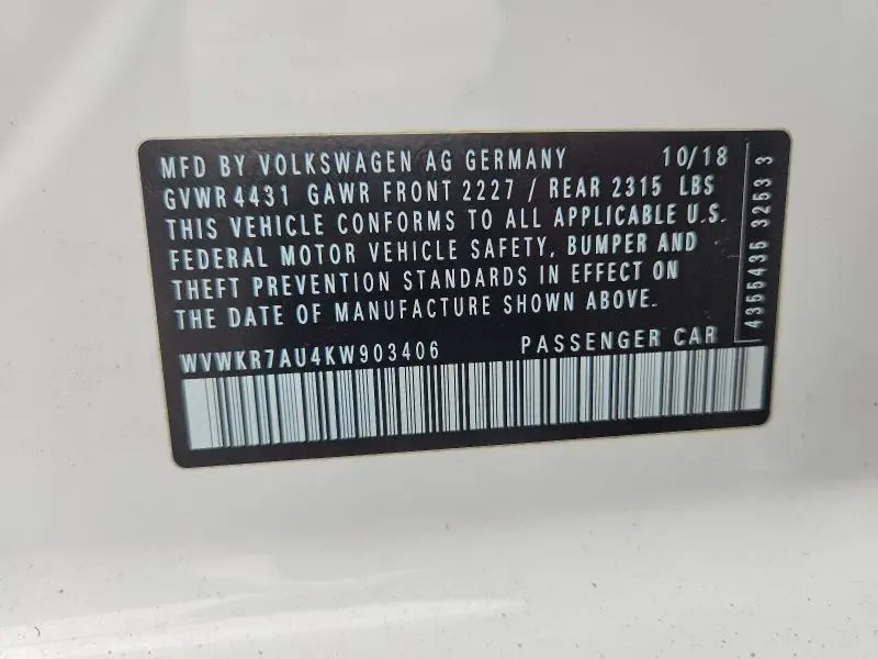 2019 VOLKSWAGEN E-GOLF SE  
