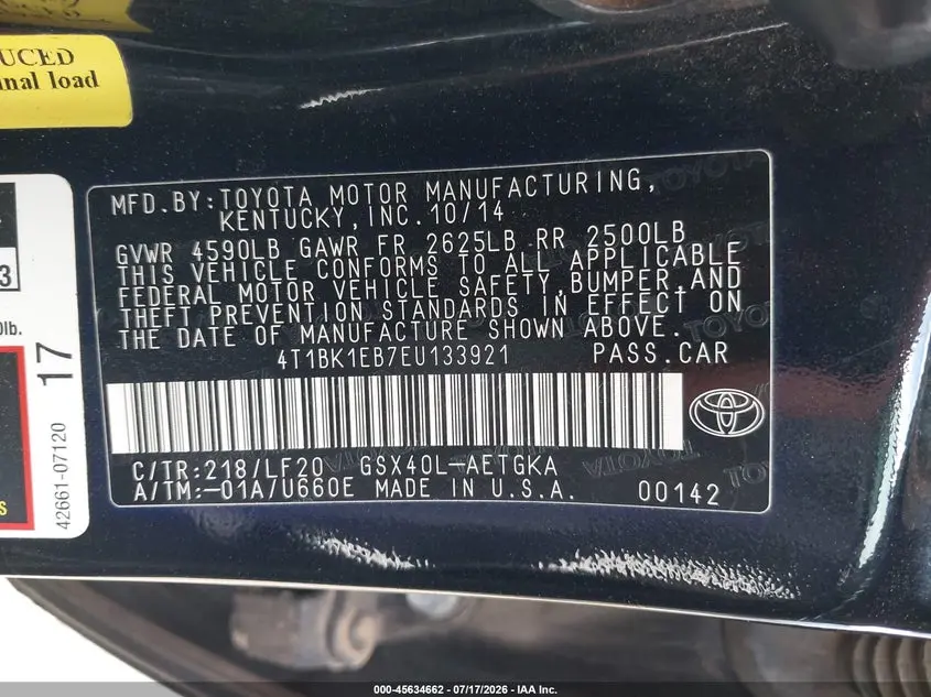 2014 TOYOTA AVALON XLE PREMIUM