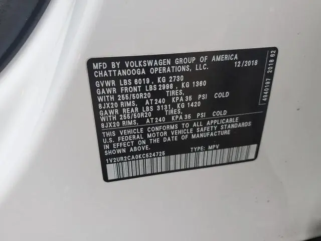 2019 VOLKSWAGEN ATLAS SE  