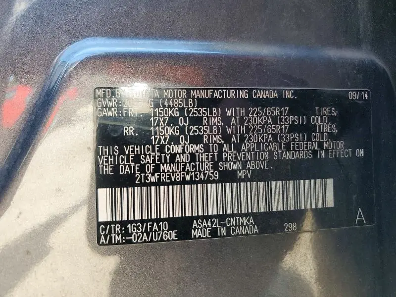 2015 TOYOTA RAV4 XLE  