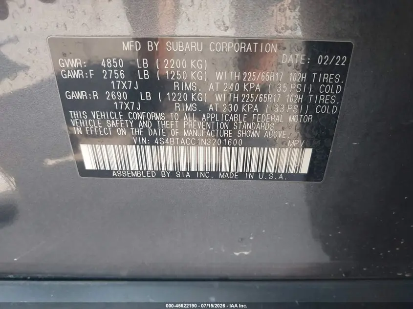 2022 SUBARU OUTBACK PREMIUM