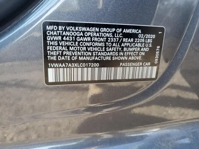 2020 VOLKSWAGEN PASSAT S  