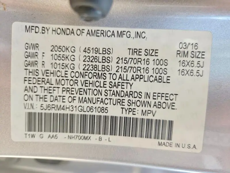 2016 HONDA CR-V LX  