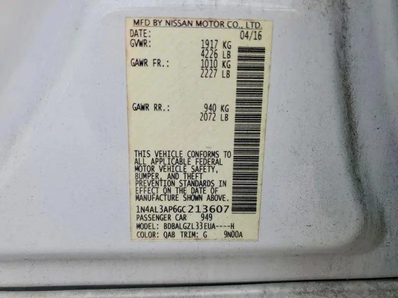 2016 NISSAN ALTIMA 2.5 S  