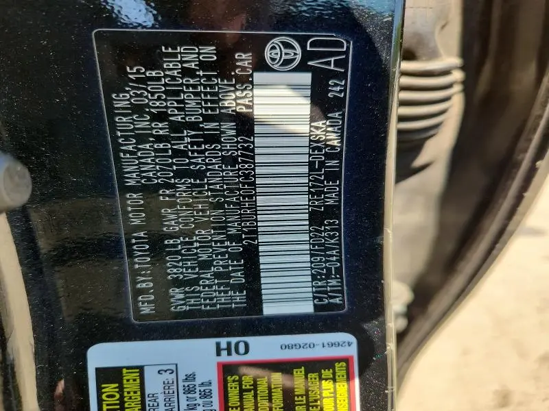 2015 TOYOTA COROLLA S PLUS  