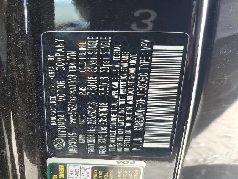 2017 HYUNDAI SANTA FE SE  