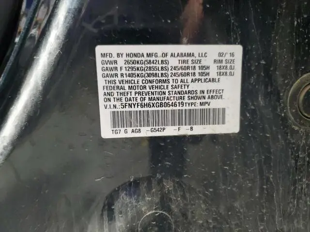 2016 HONDA PILOT EXL  