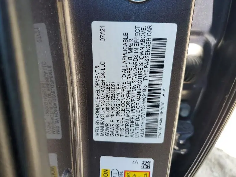 2021 HONDA ACCORD EXL  