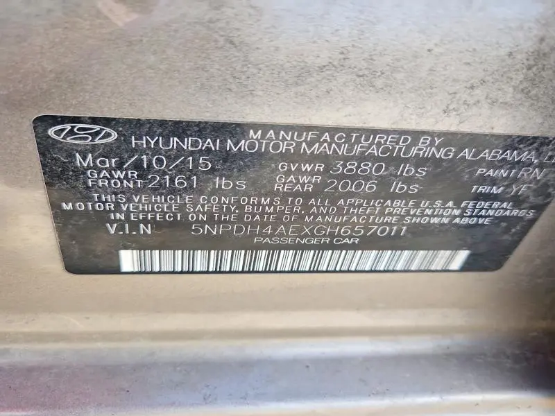 2016 HYUNDAI ELANTRA LIMITED  